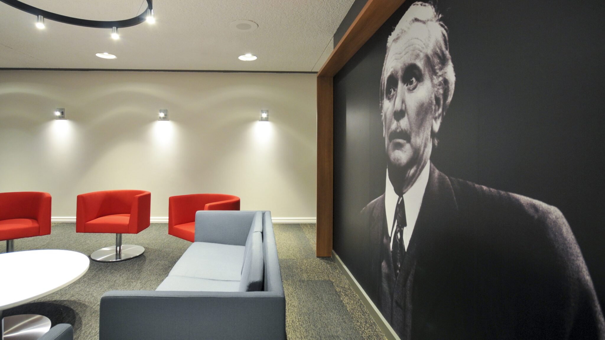 Commercial Interior Projects - Jean Duceppe mural in the Green Room at Duceppe Theatre Green room designed by VAD Interior Designers