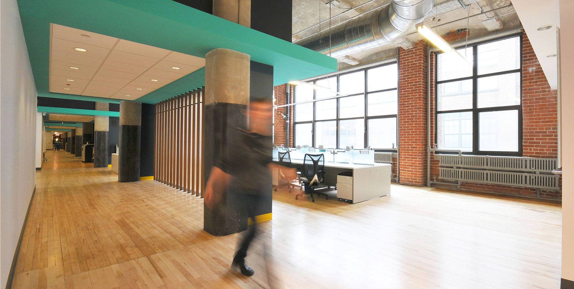 Commercial Interior Projects - Hallway with Workstations at Mediative designed by VAD Interior Designers