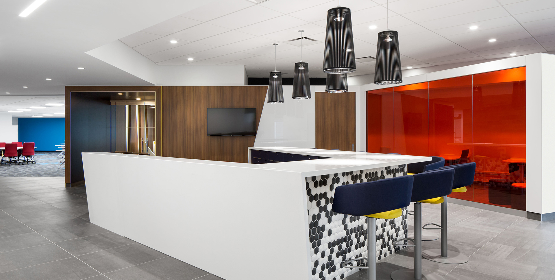 Commercial Interior Projects - Tech Bar at National Bank's Distrcit in Montreal designed by VAD Interior Designers